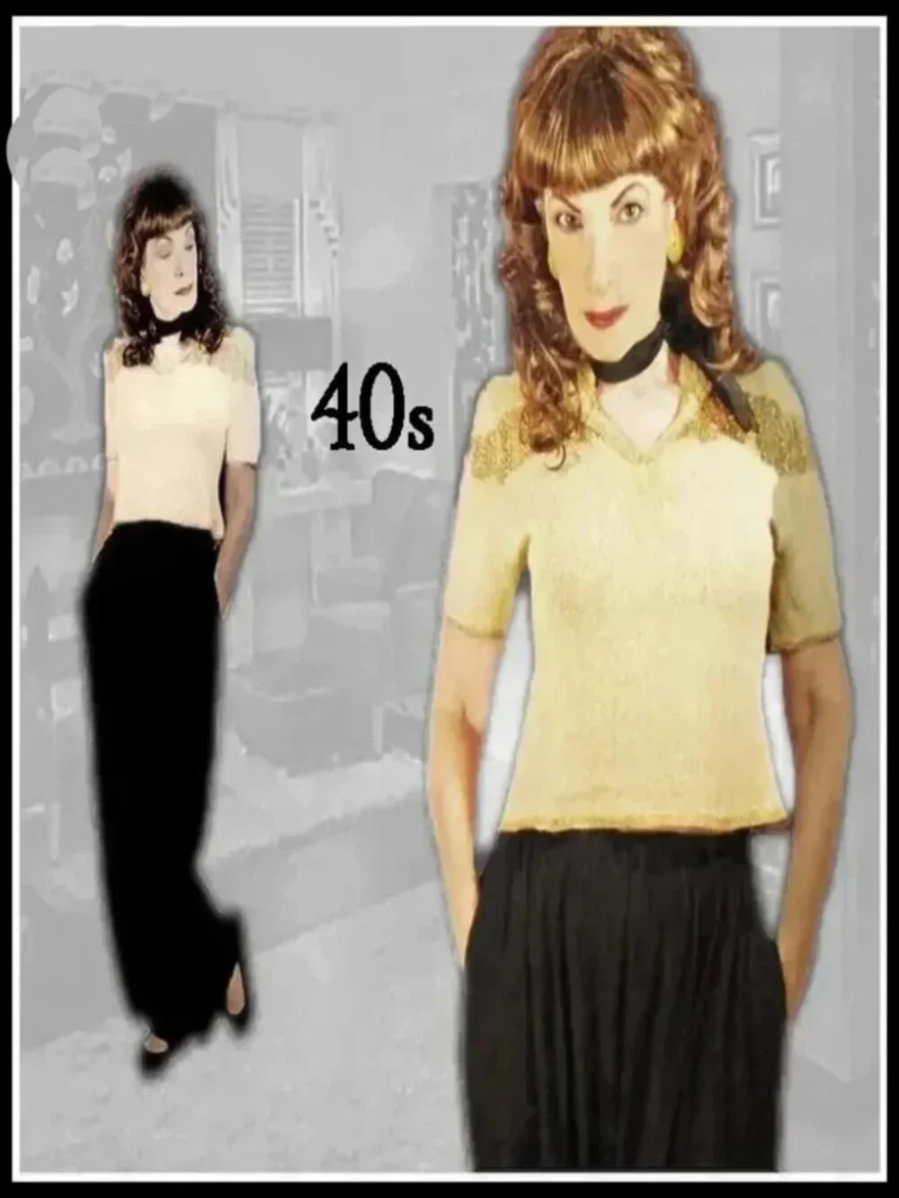 40s Vintage Cropped Sweater with Metallic Gold, Short Sleeve Top - Picture 8 of 10